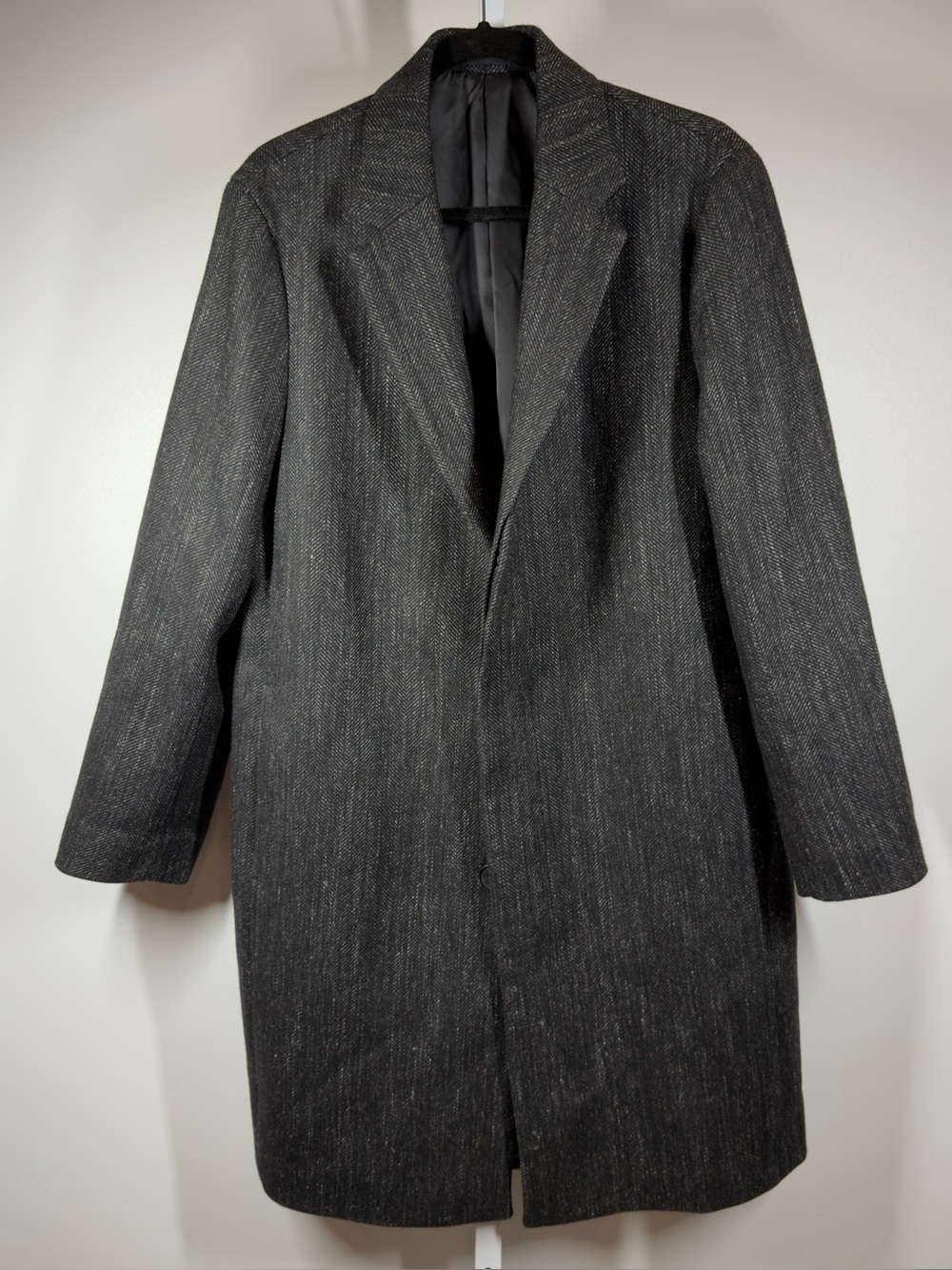 Theory Charcoal Gray Herringbone Long Wool Coat Women's Size Large
